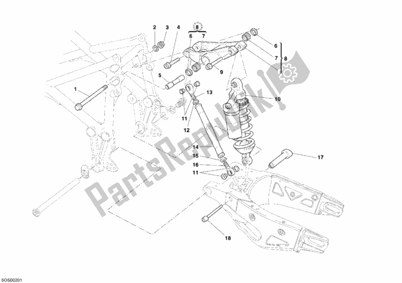 All parts for the Rear Shock Absorber of the Ducati Superbike 999 USA 2005